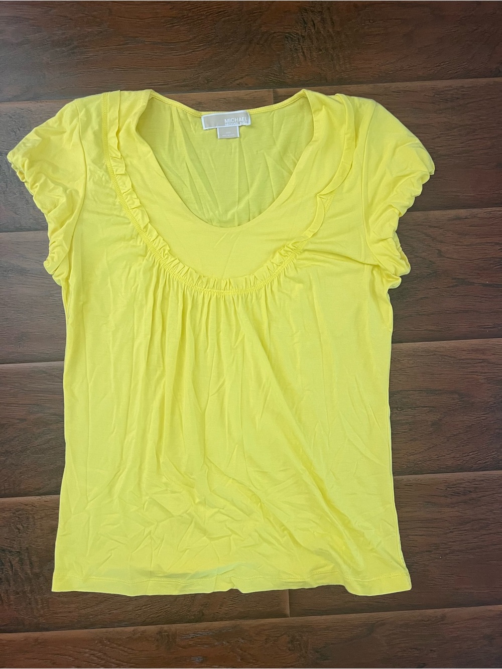 Michael Kors Yellow Ruffle Scoop Neck Short Sleeve Top